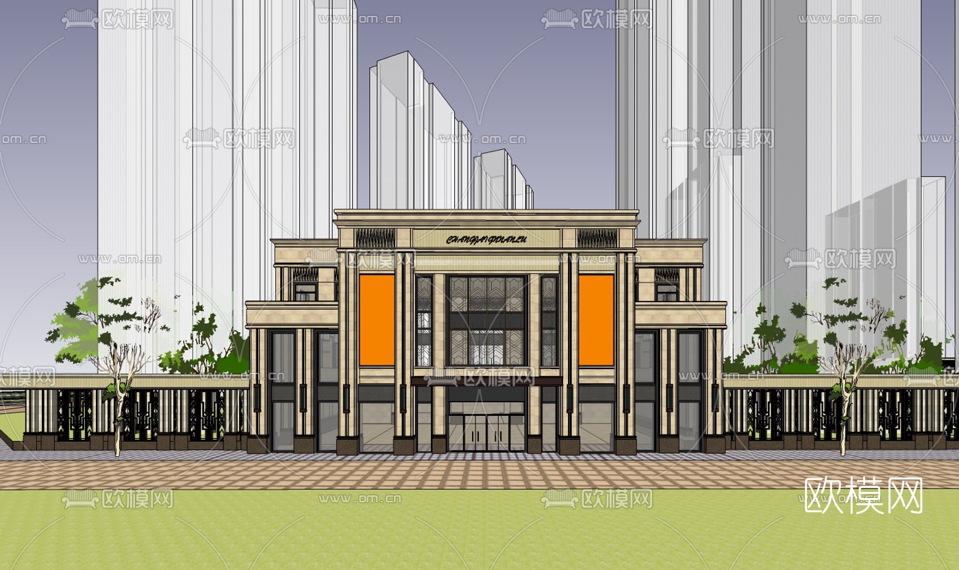 新古典售楼处su模型下载（渲染图2）