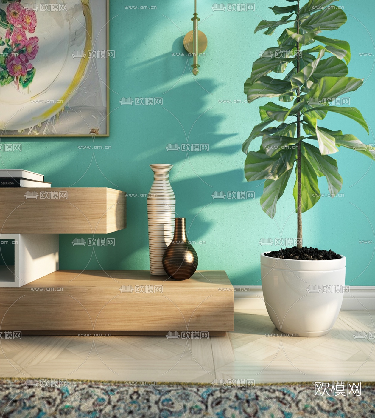 现代实木电视柜3D模型下载（渲染图4）