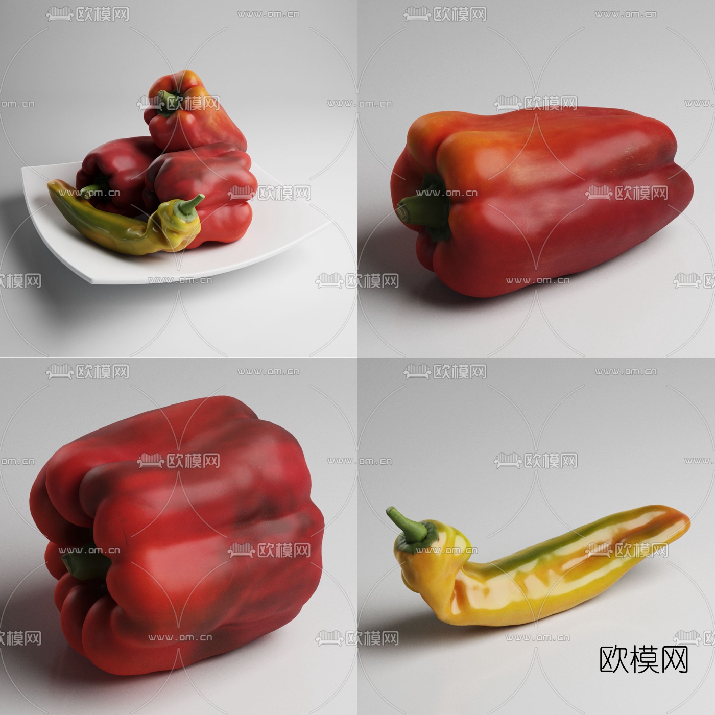 现代蔬菜辣椒3d模型下载（渲染图1）