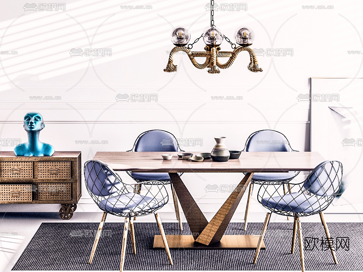工业风餐桌椅3d模型下载