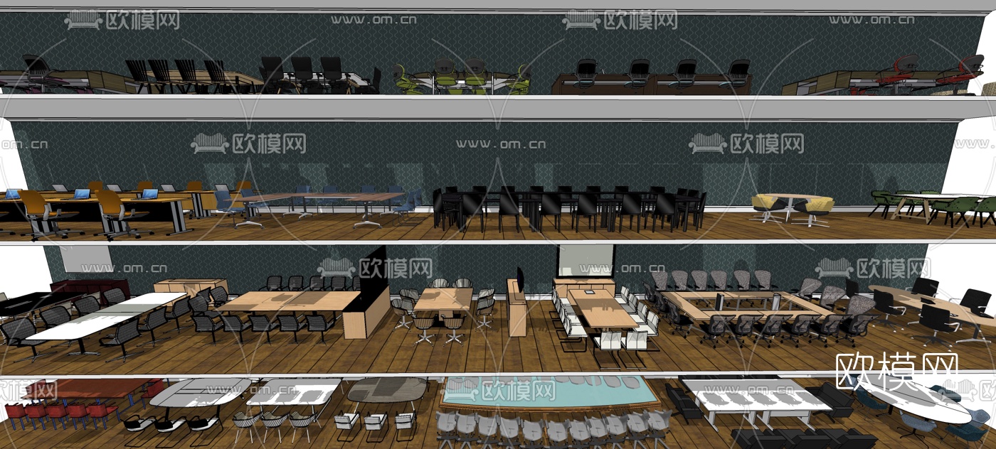现代会议桌椅组合su模型下载（渲染图2）