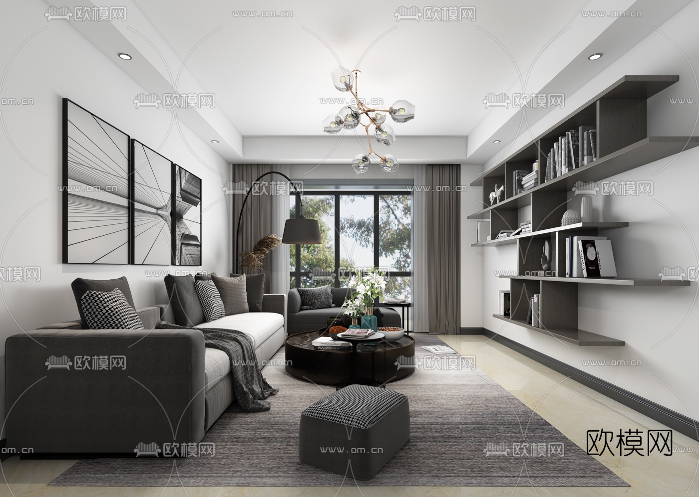 现代高级灰客厅3d模型下载