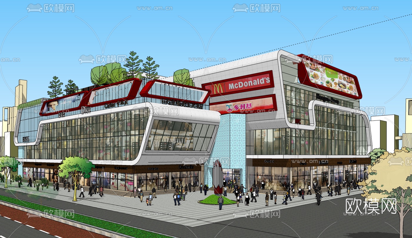 现代商场外观免费su模型下载（渲染图1）