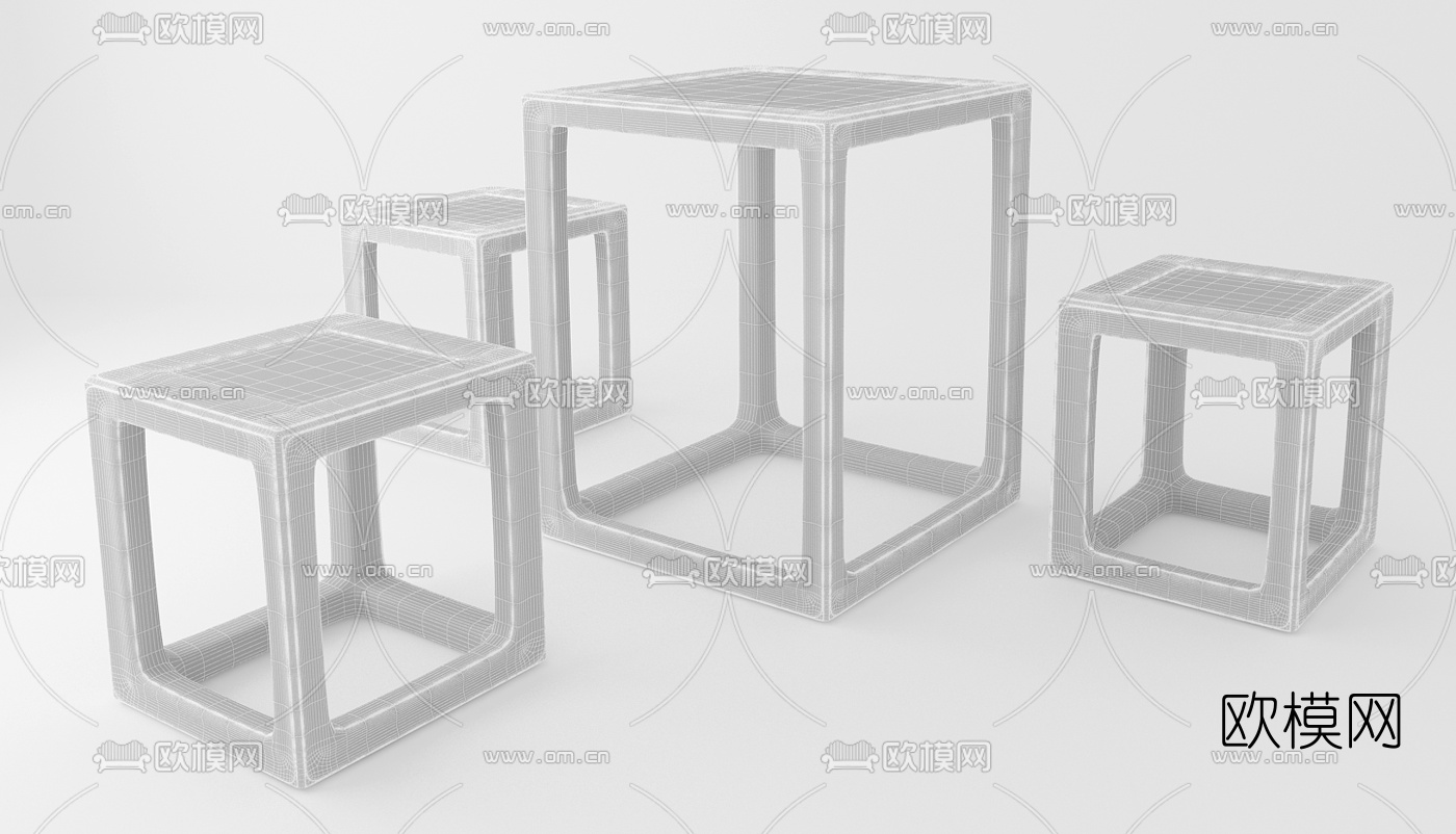 新中式茶桌椅3d模型下载（渲染图2）