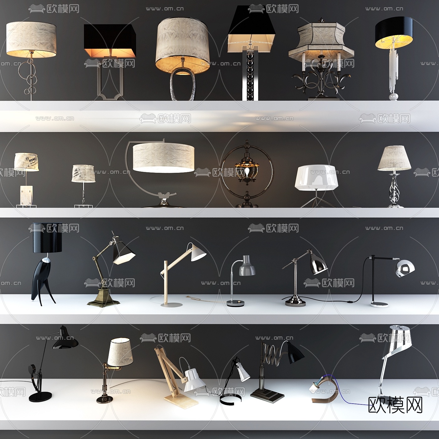 现代时尚台灯组合3D模型下载