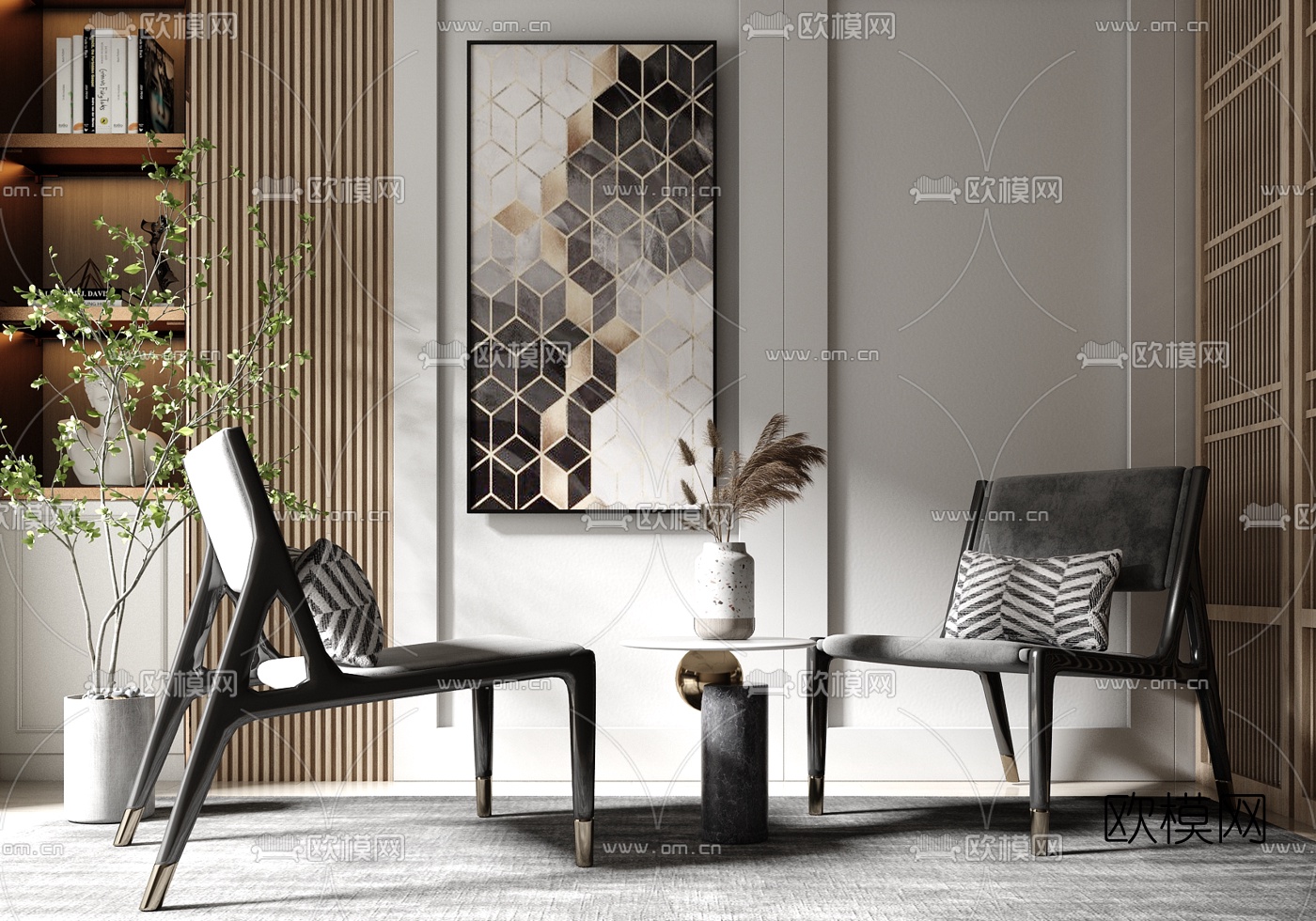 现代轻奢休闲椅su模型下载（渲染图1）