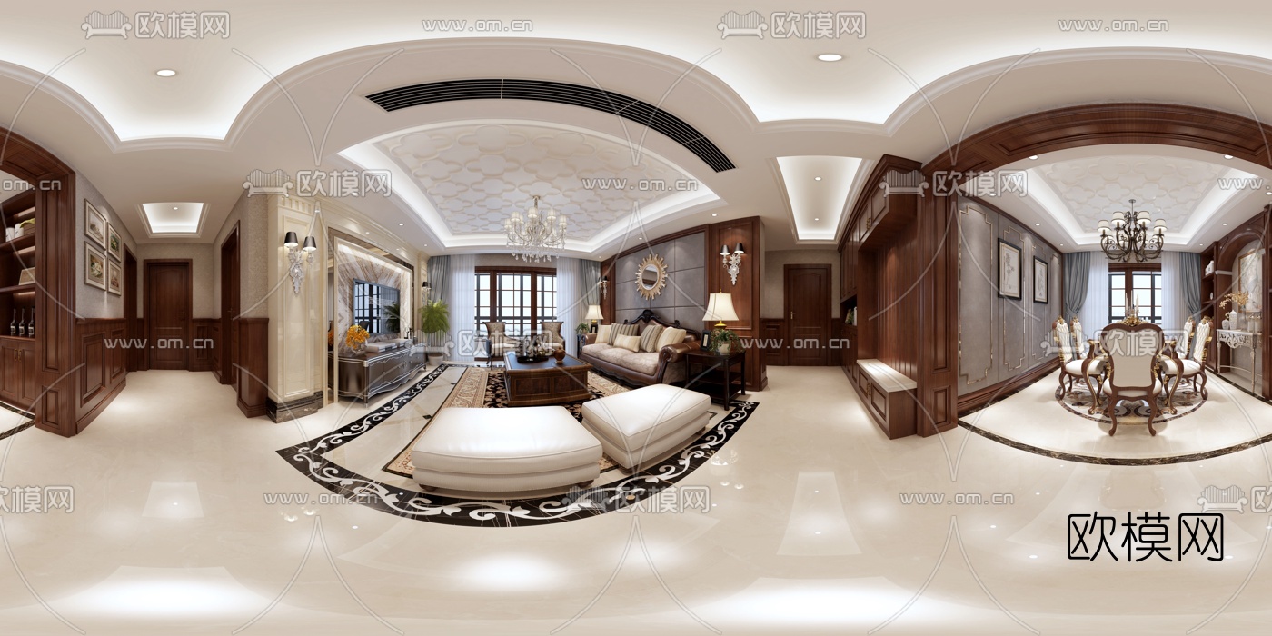 欧式客厅餐厅全景3D模型