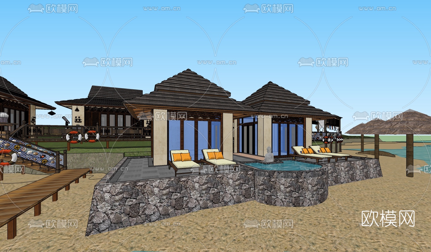 东南亚休闲会所su模型下载（渲染图5）