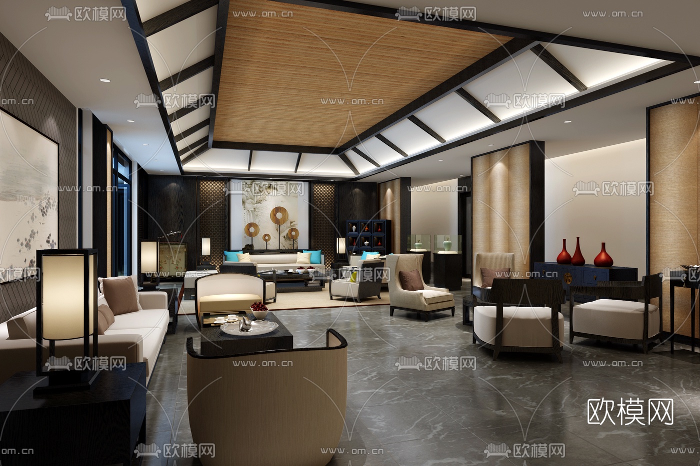 新中式会所会客室接待室3D模型下载_ID10296249_3dmax免费模型-欧模网
