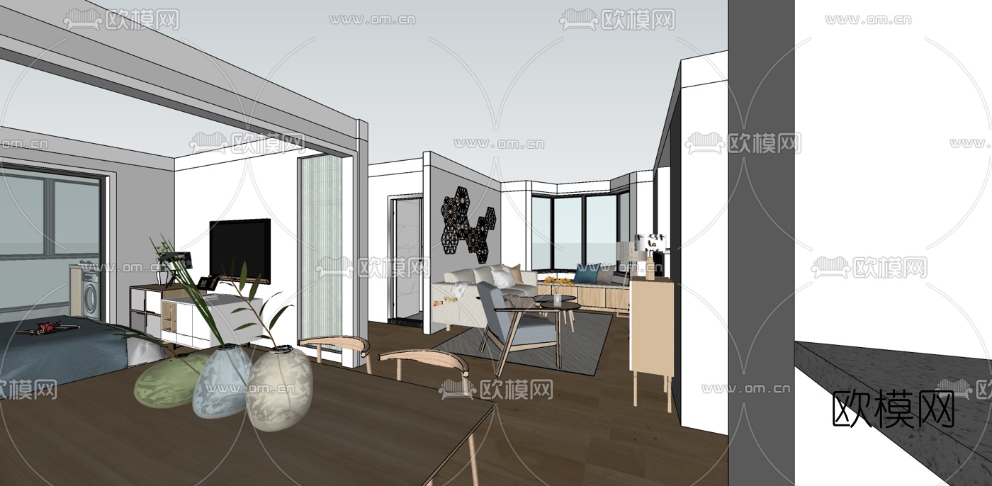 北欧客餐厅su模型下载（渲染图3）