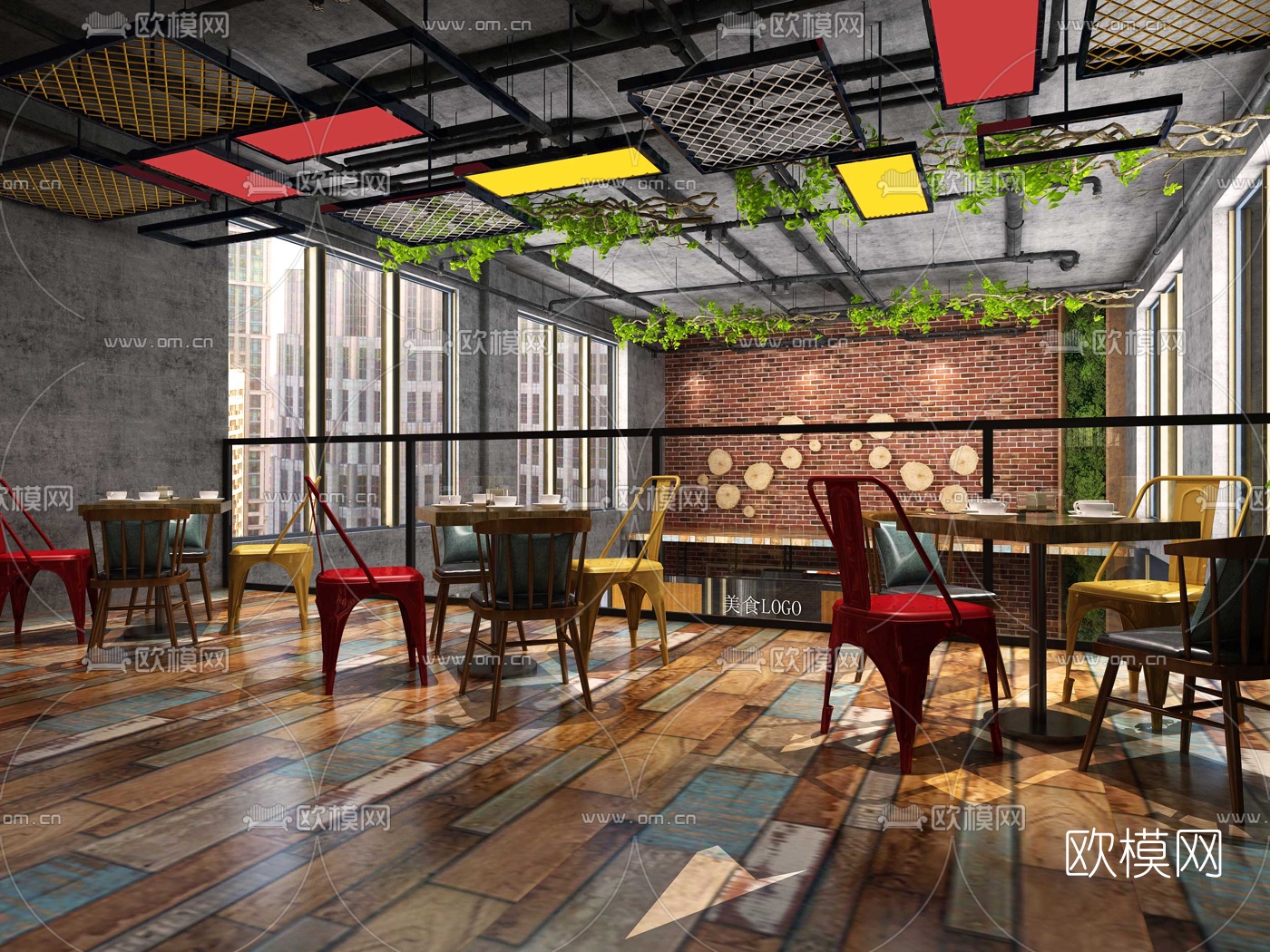 工业风主题餐厅3d模型下载（渲染图2）