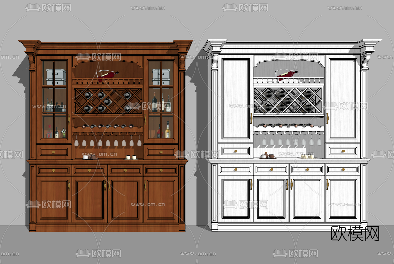 欧式实木酒柜su模型下载