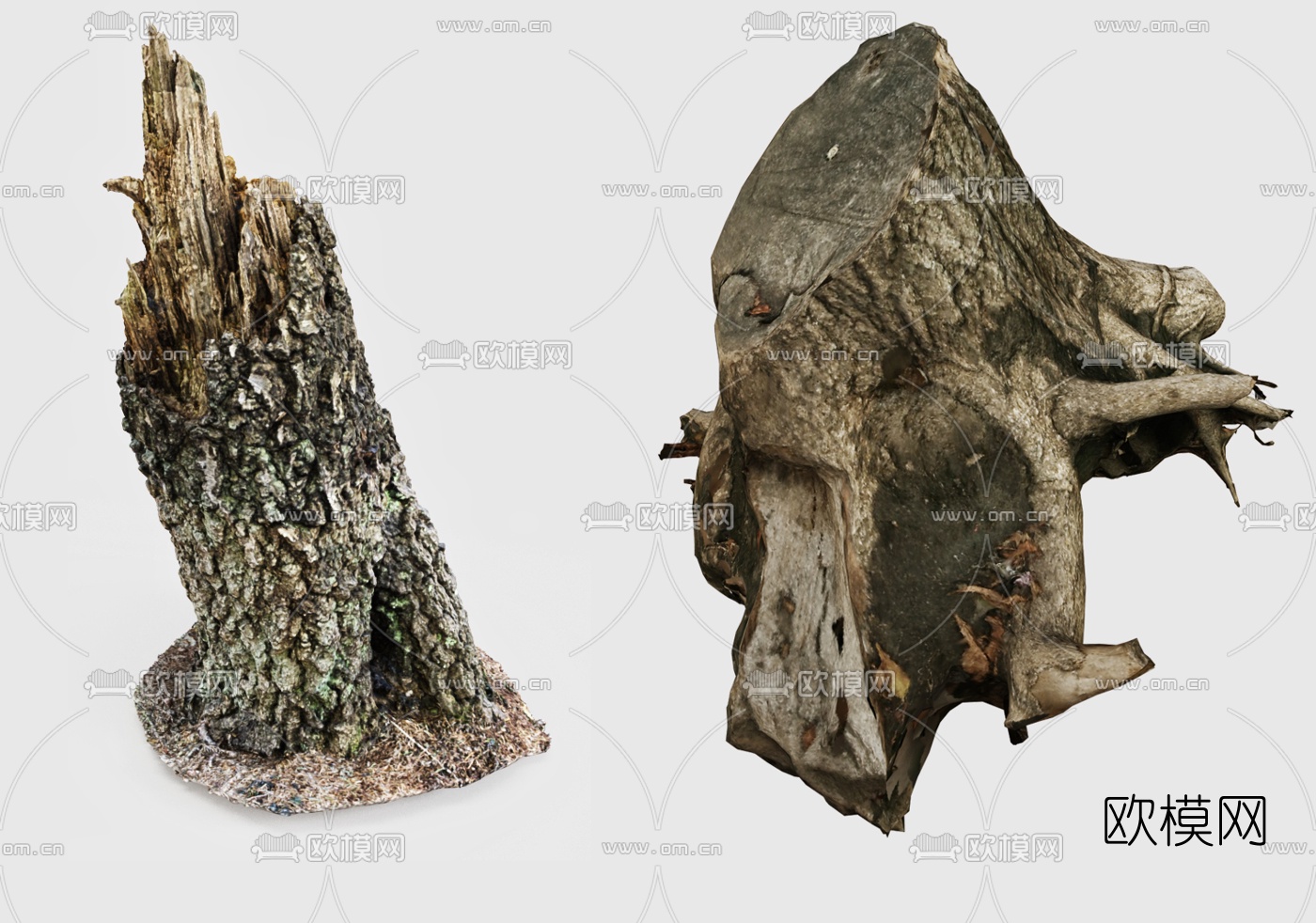 自然风苔藓树干根雕3d模型