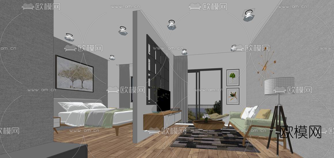 北欧卧室主人房su模型下载（渲染图3）