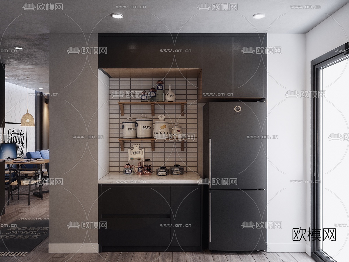 北欧客厅餐厅厨房3d模型