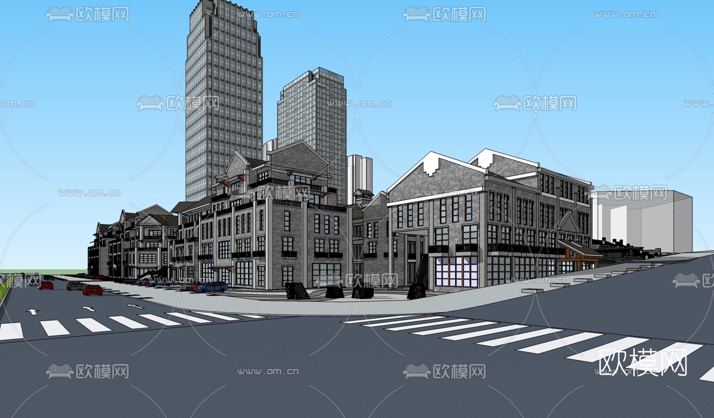 中式商业街su模型
