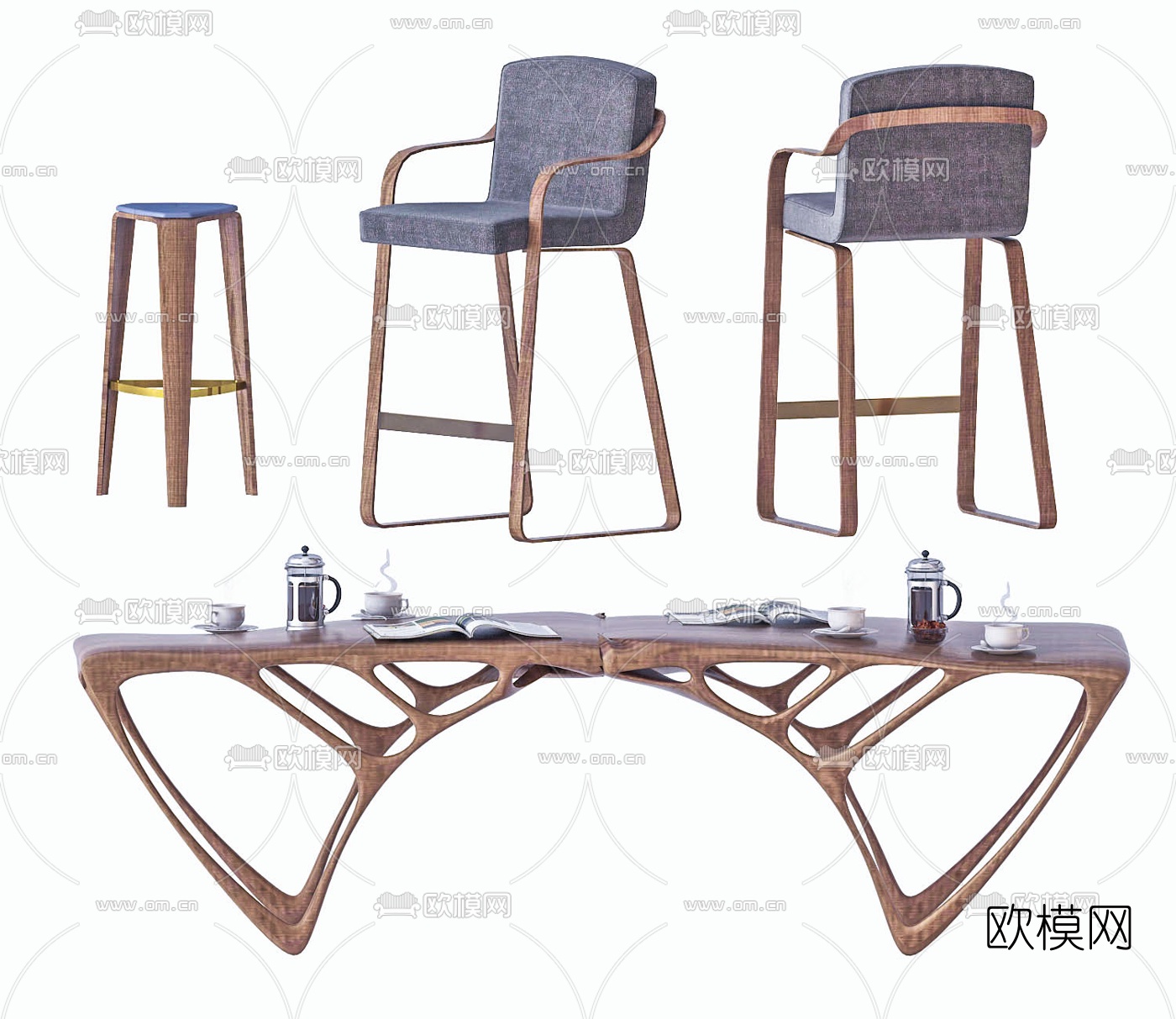 新中式休闲桌吧椅组合3d模型下载