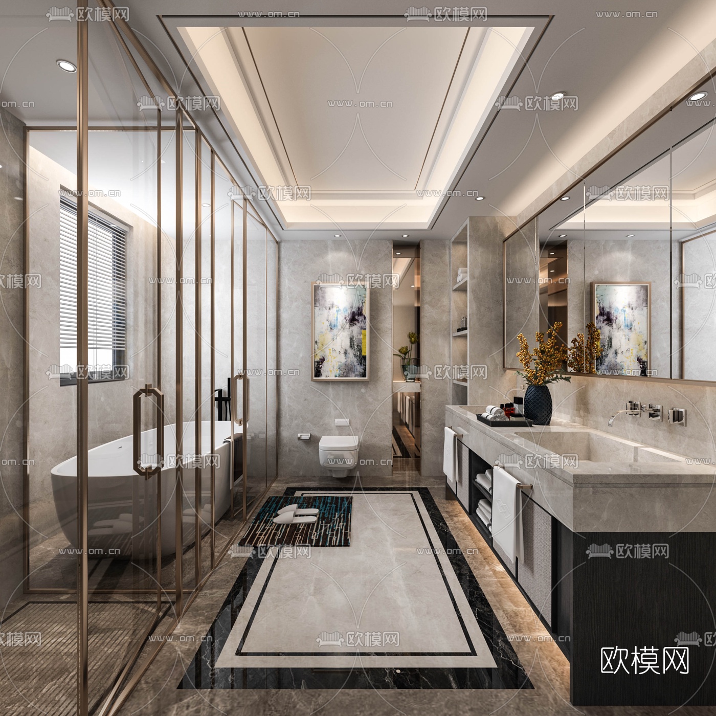 现代卫生间浴室3d模型-免费3dmax模型库-欧模网