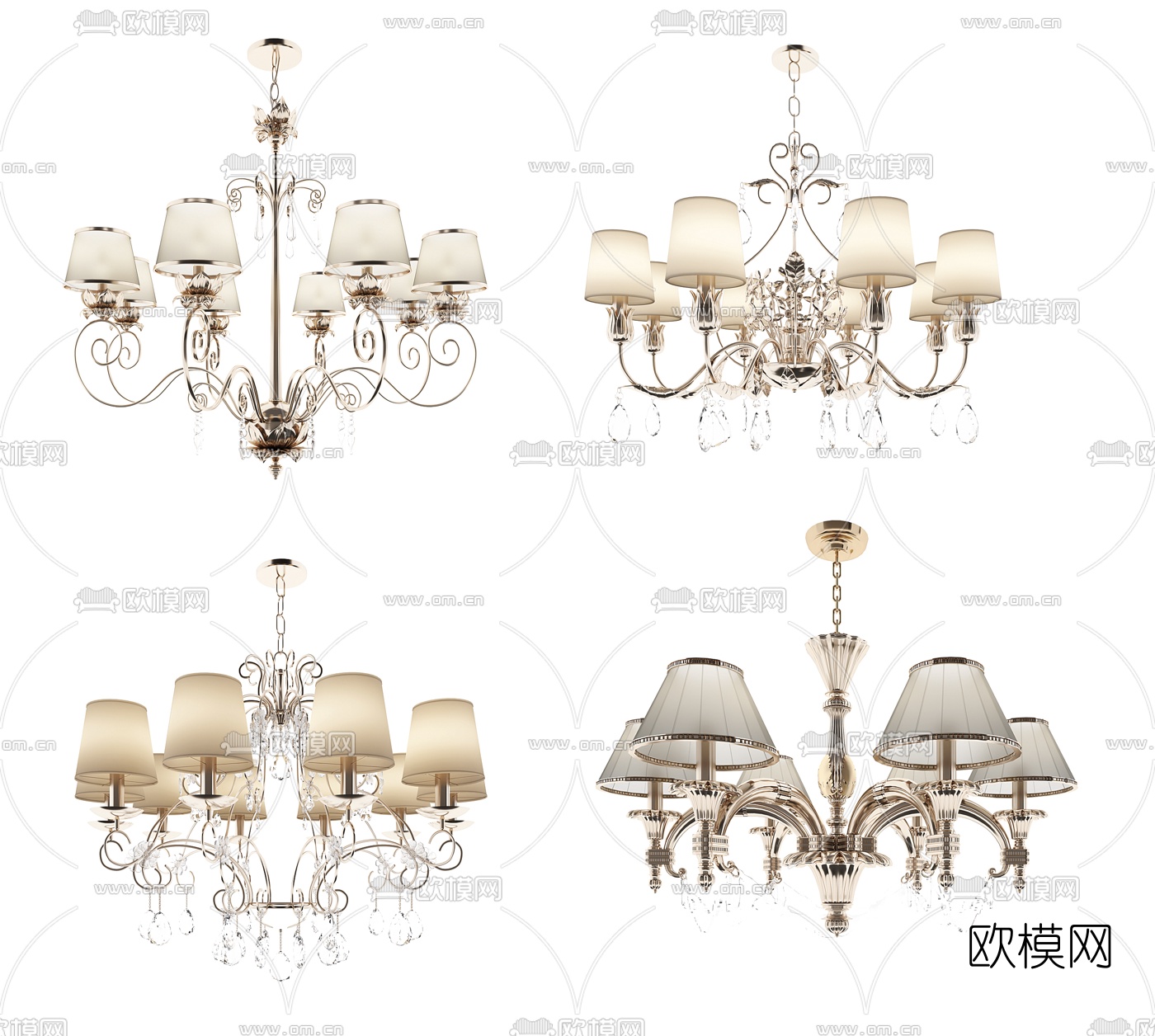 欧式金属水晶吊灯组合3d模型下载