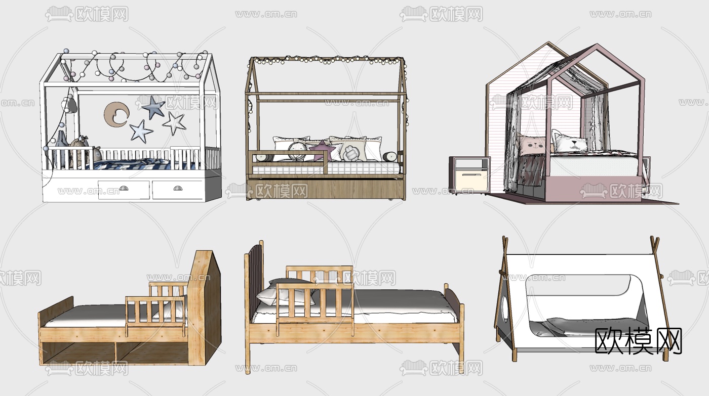 北欧儿童床su模型下载