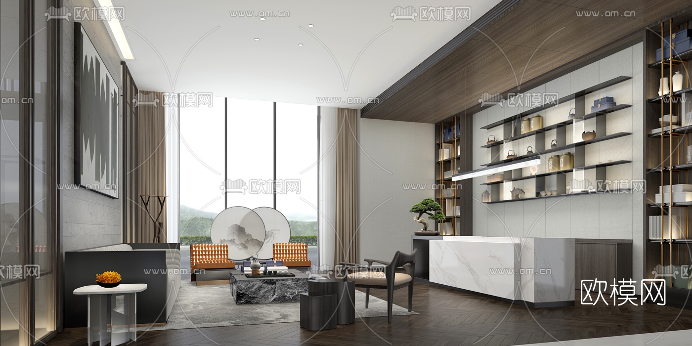 新中式酒店会所会客室3d模型下载