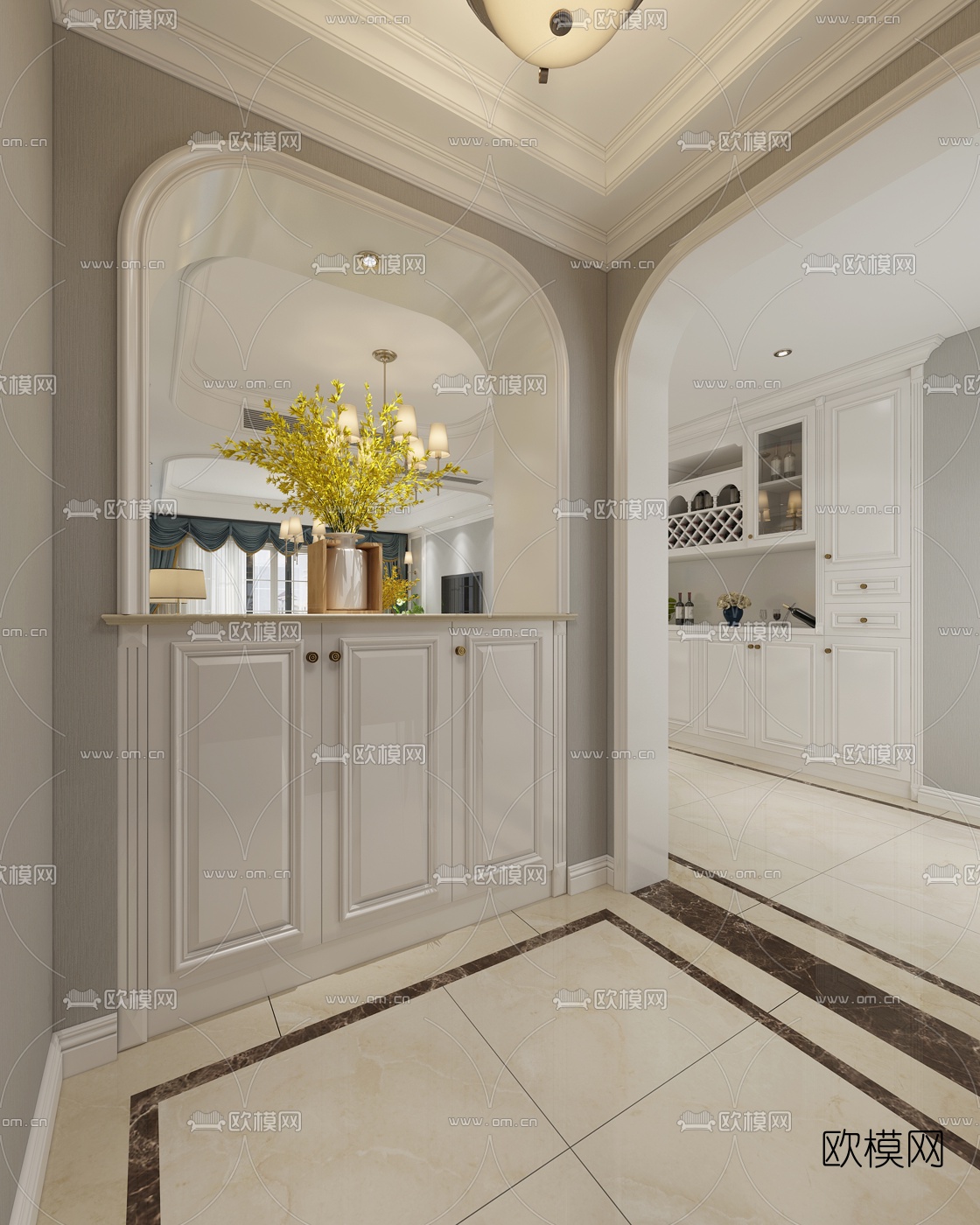欧式客厅餐厅3D模型下载（渲染图4）