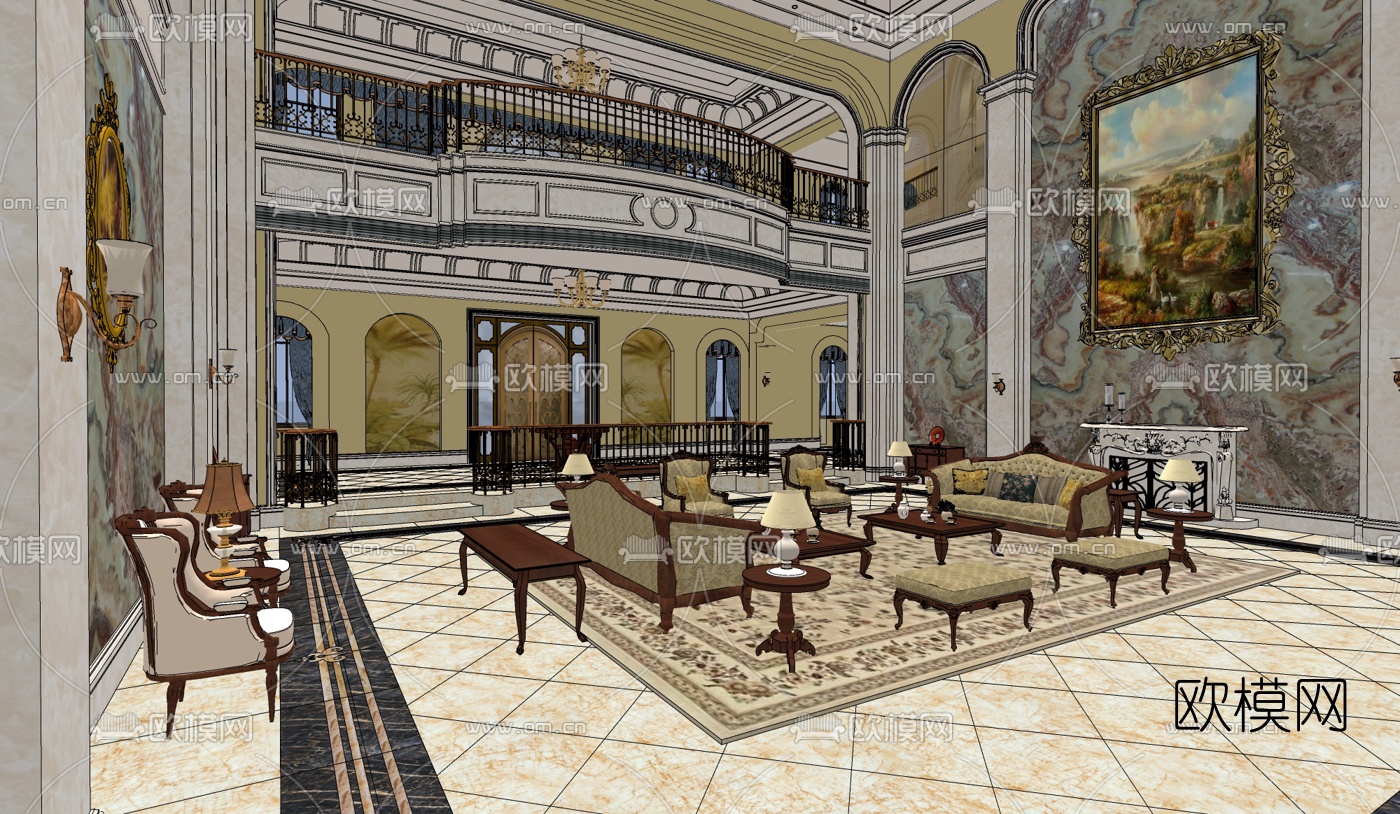 欧式别墅大厅su模型下载（渲染图4）