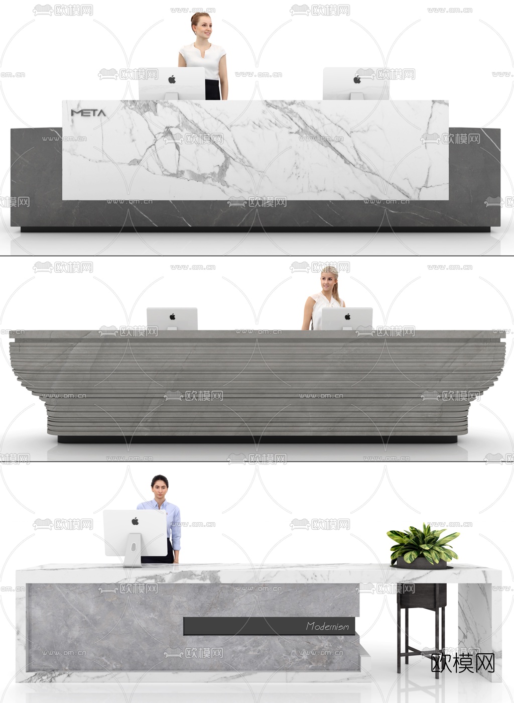 现代前台接待台3d模型