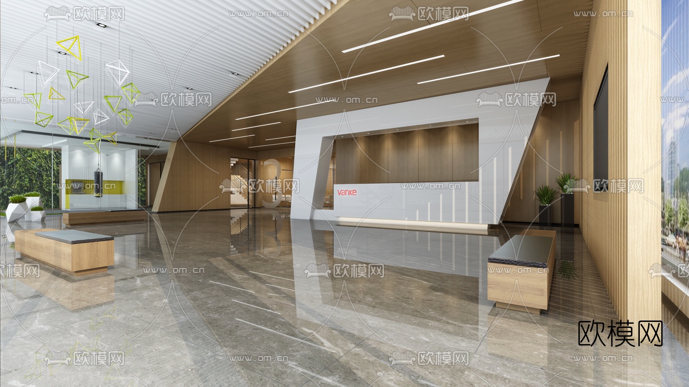 现代写字楼商务大堂3D模型-免费3dmax模型库-欧模网