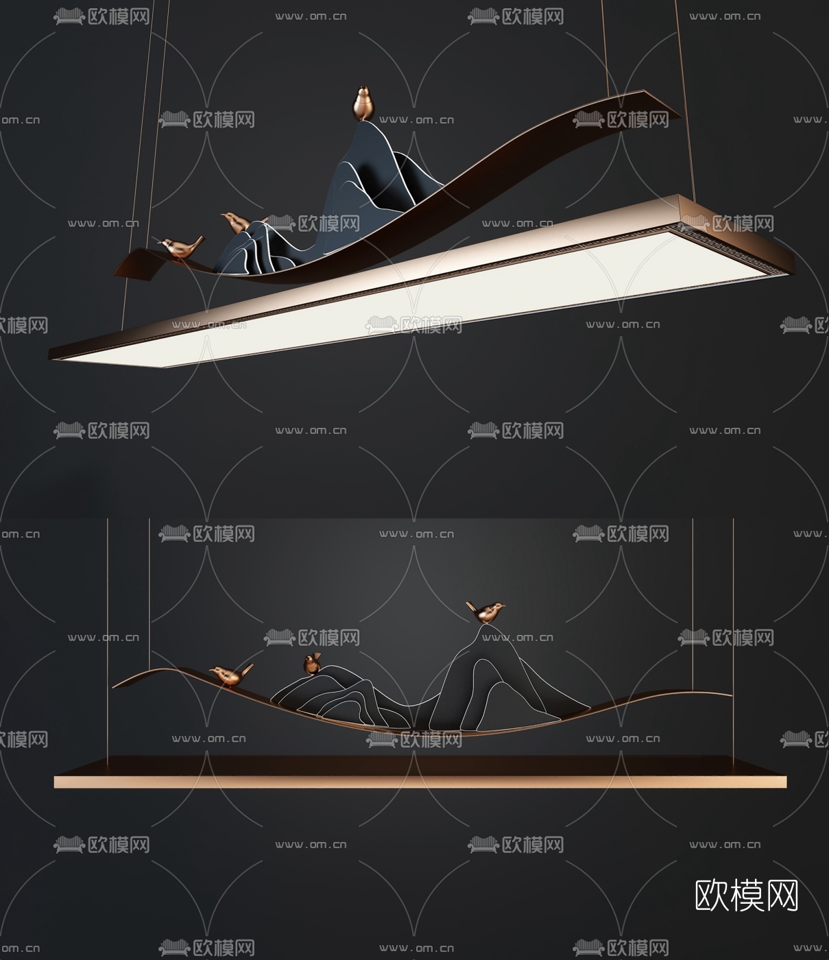 新中式创意装饰灯3d模型下载（渲染图1）