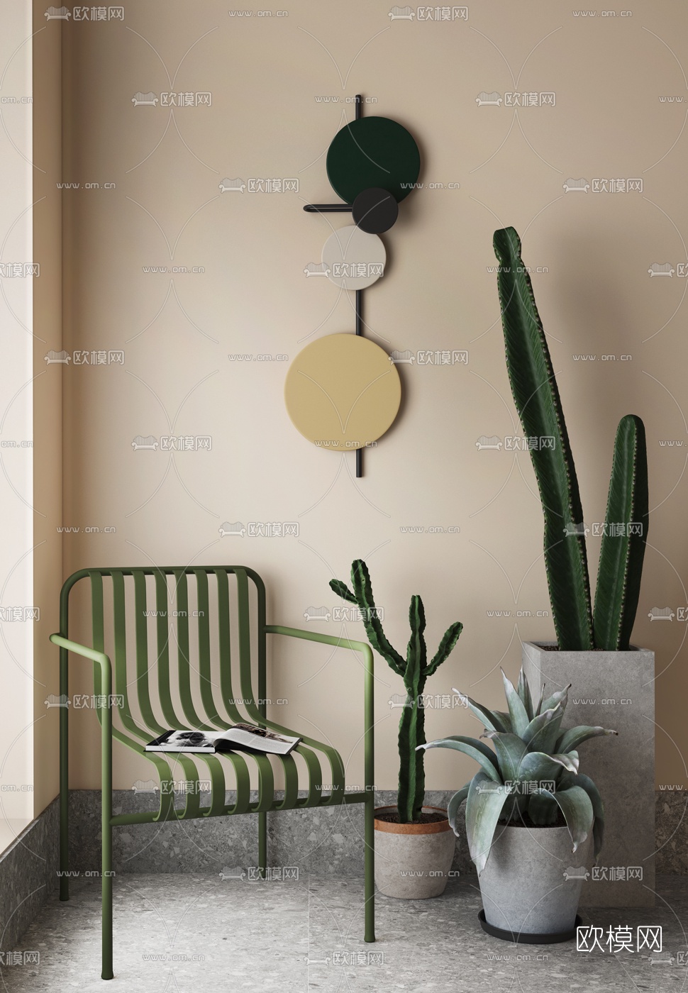 YOUNGA设计 工业风绿色休闲铁艺单椅3d模型下载