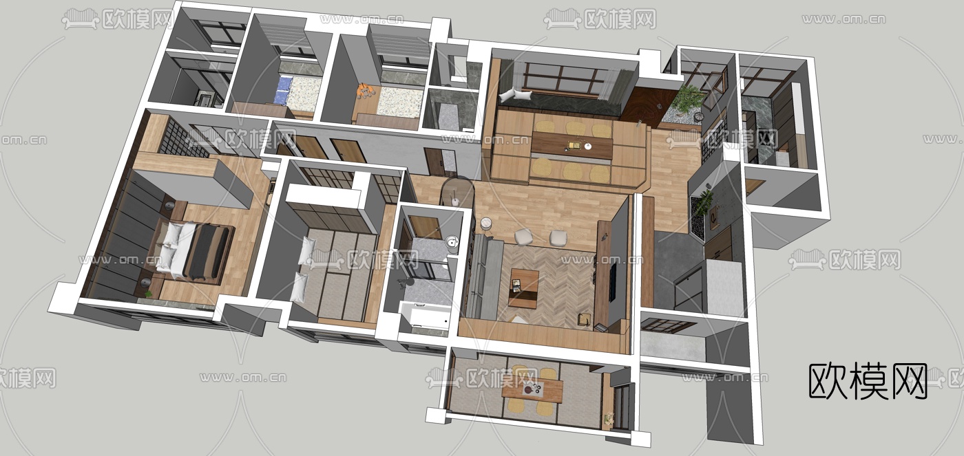 日式客餐厅su模型下载（渲染图3）