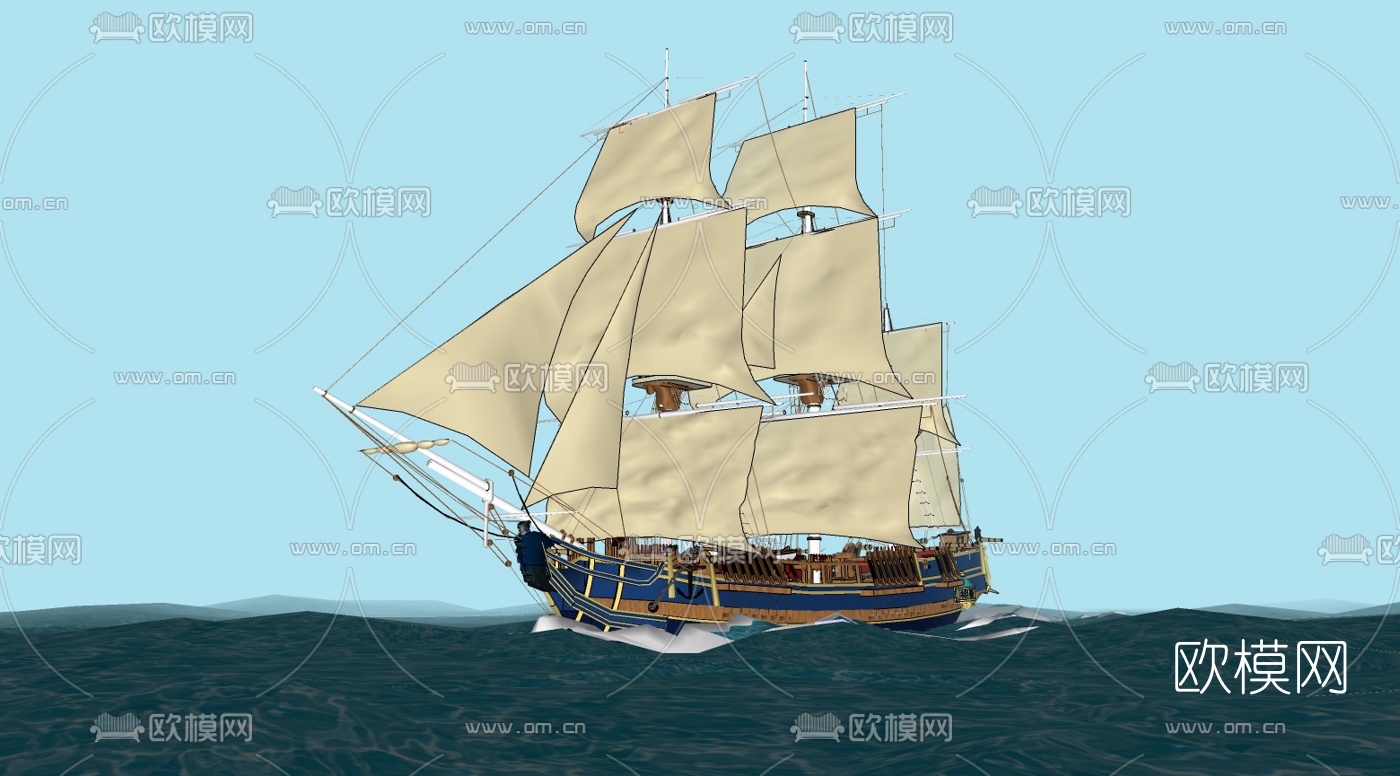 欧式帆船免费su模型下载（渲染图2）