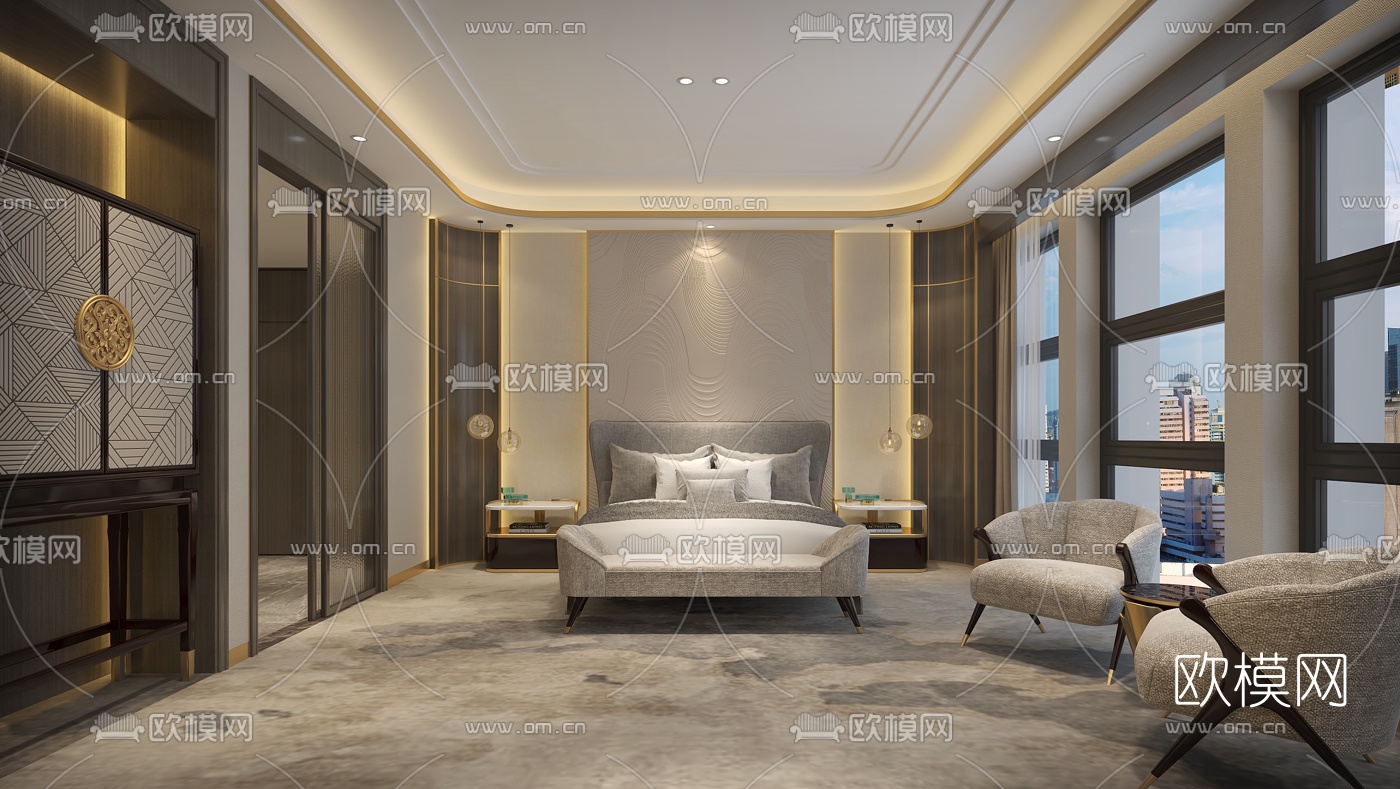 现代酒店客房3D模型下载_ID10287242_3dmax免费模型-欧模网