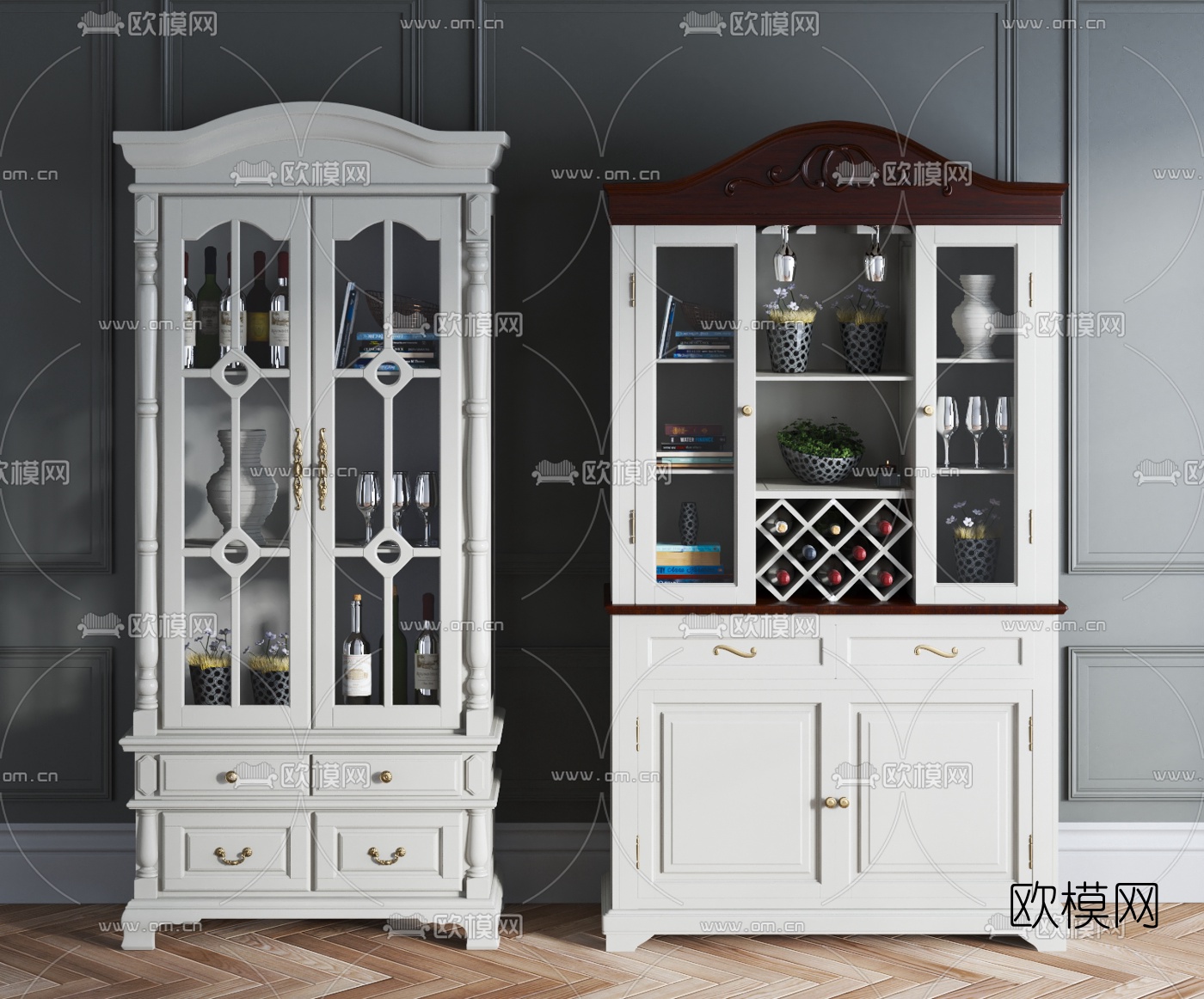欧式实木酒柜3d模型下载