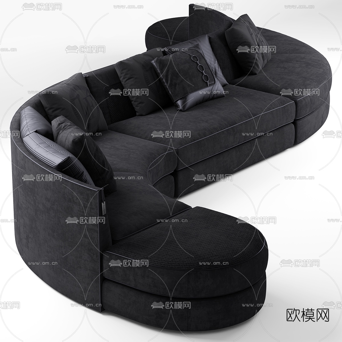 现代s形布艺多人沙发3d模型