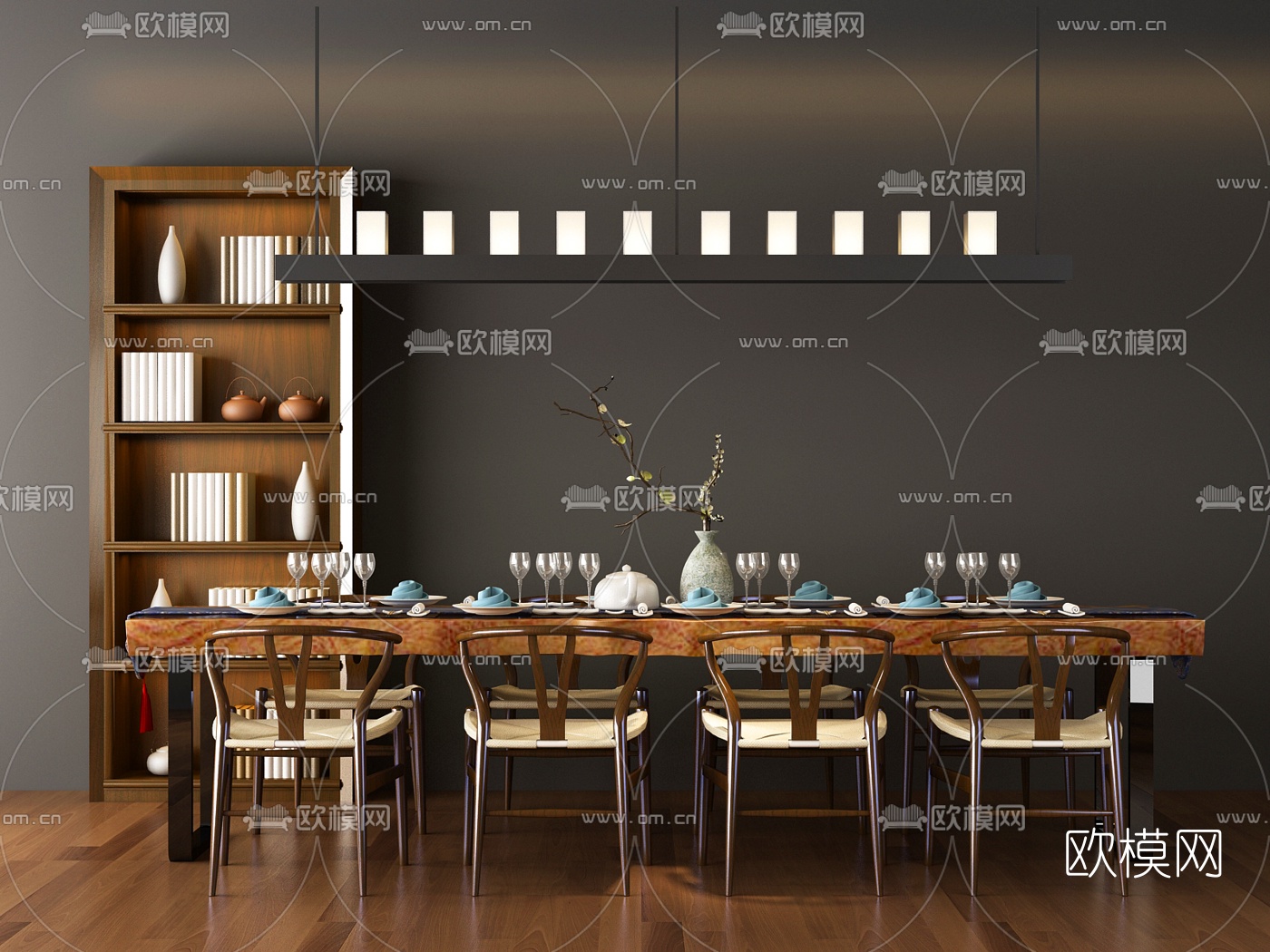 中式实木餐桌椅3D模型