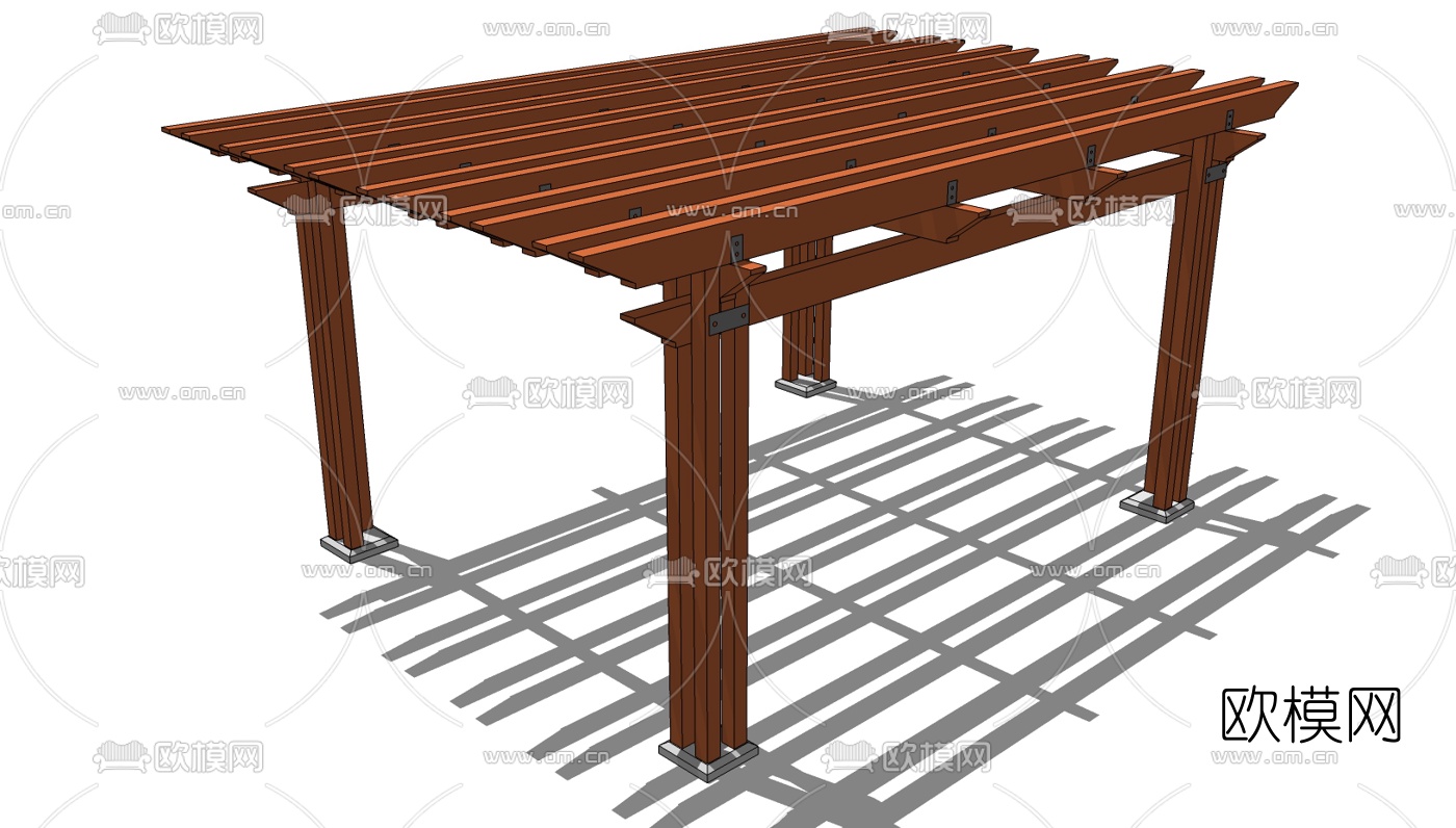 中式景观长廊su模型下载