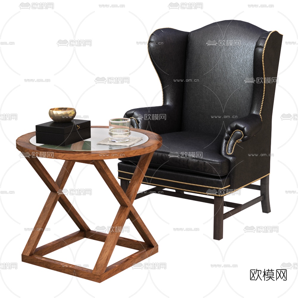 欧式皮革单人沙发3d模型