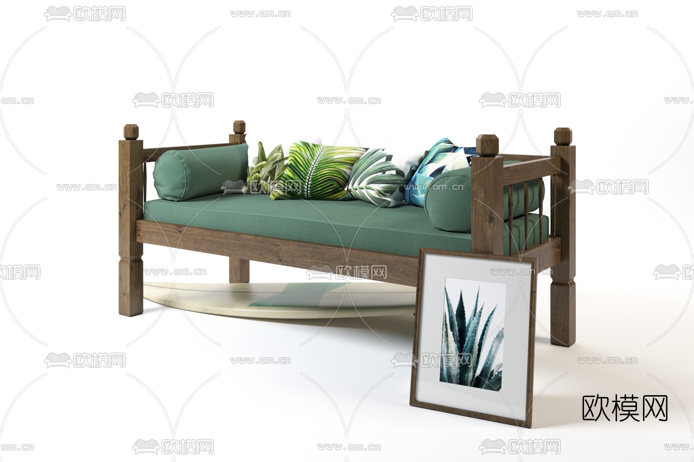 现代实木户外沙发3d模型下载（渲染图1）