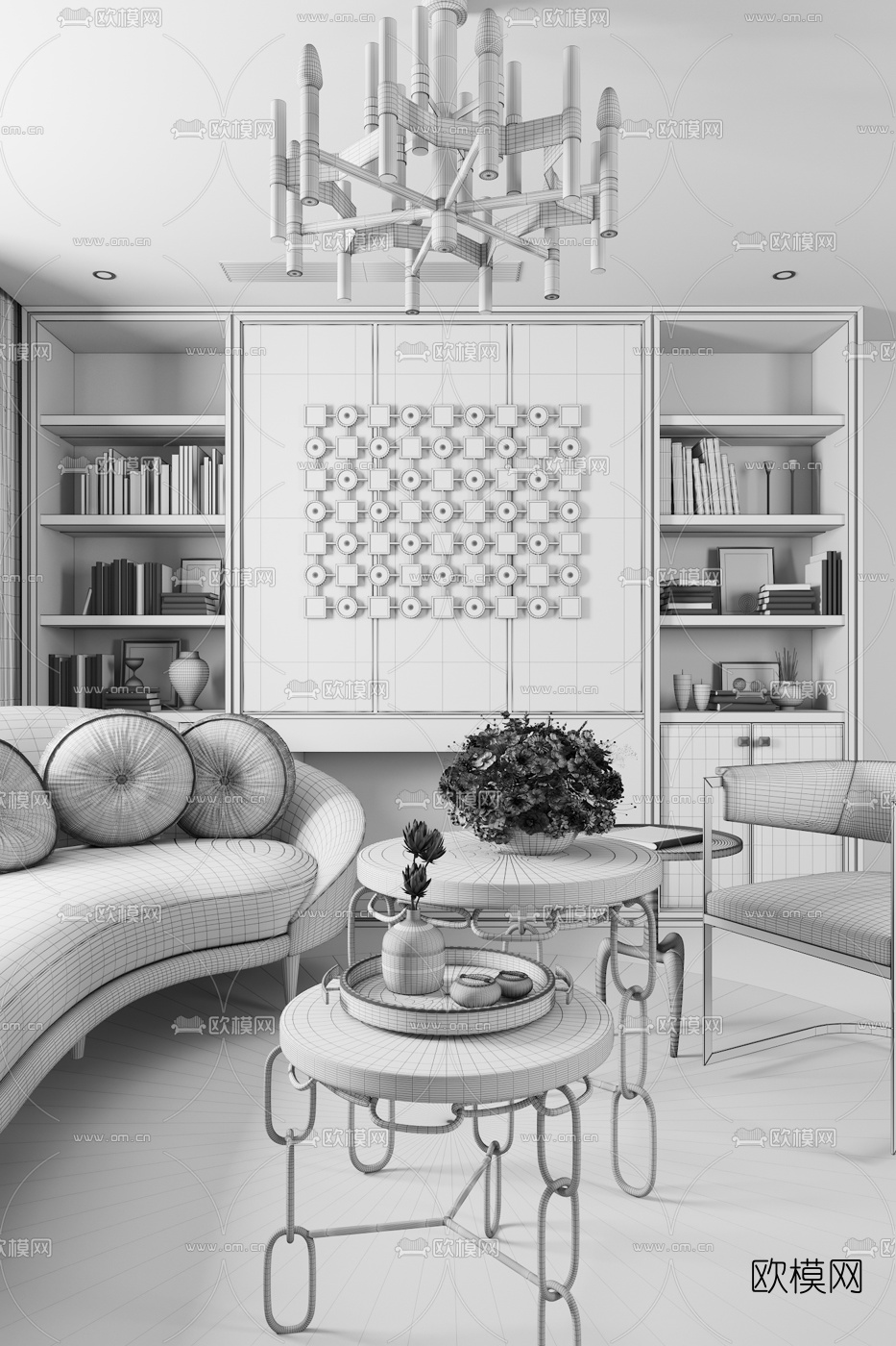 布鲁盟后现代客厅沙发组合3D模型下载（渲染图2）