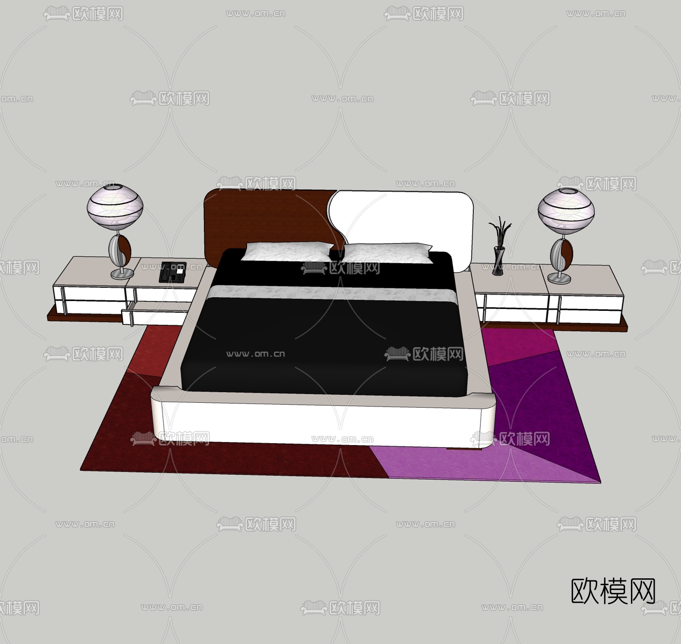 现代双人床免费su模型下载