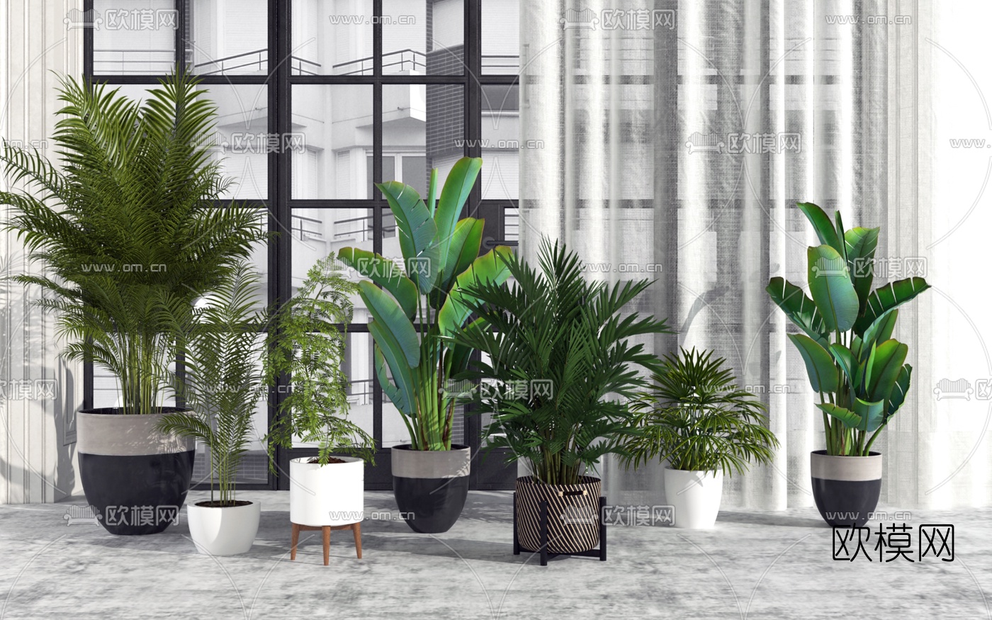 现代绿植盆栽3d模型-免费3dmax模型库-欧模网
