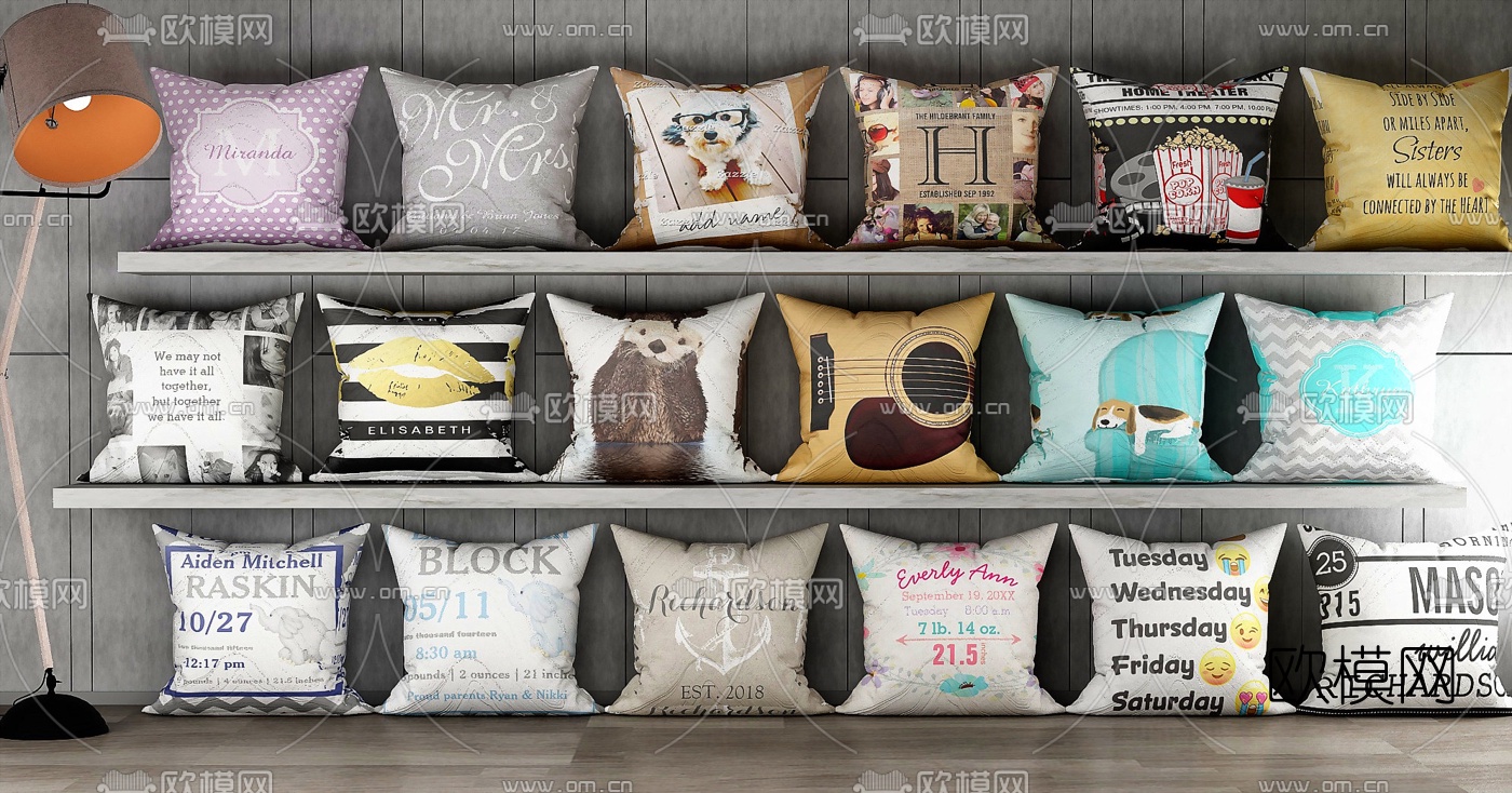 现代布艺抱枕组合3D模型下载