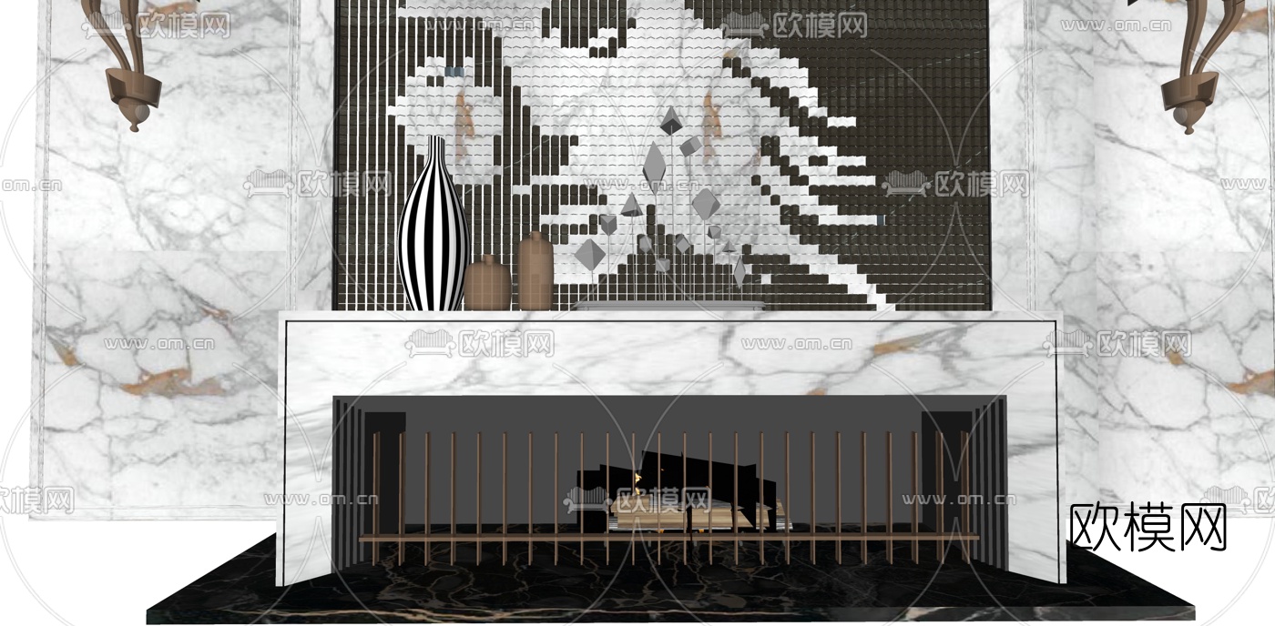 现代马赛克背景墙su模型下载（渲染图2）