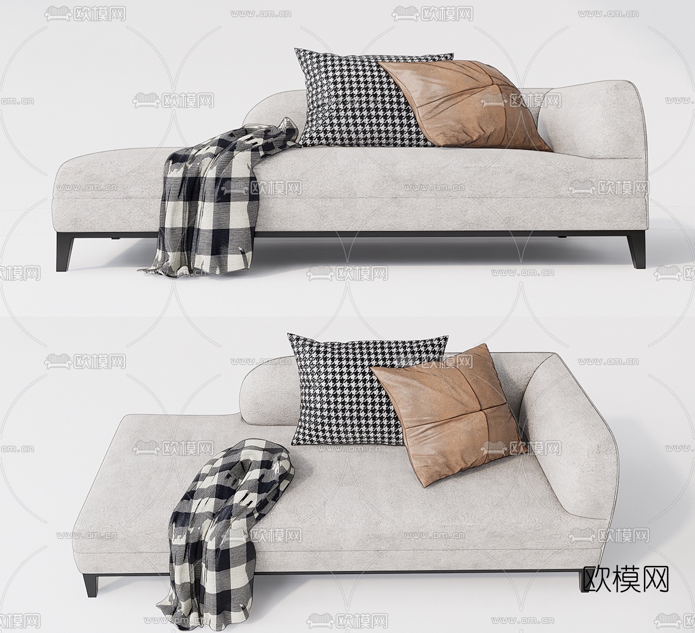 现代布艺贵妃椅su模型下载（渲染图1）