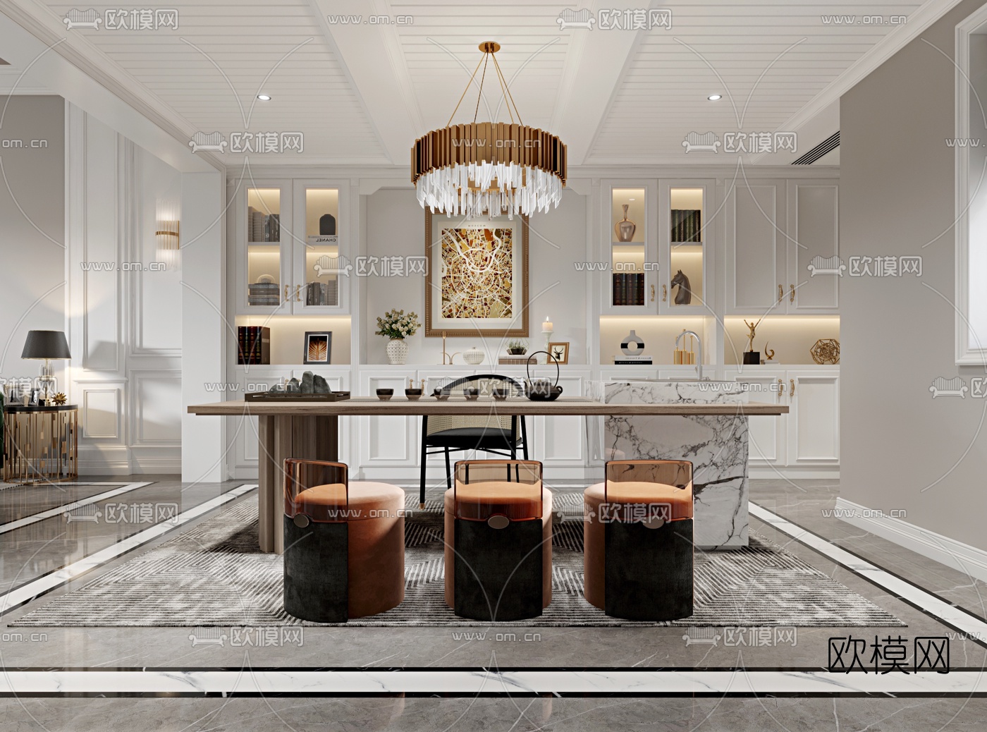 美式别墅客厅餐厅3d模型下载（渲染图6）