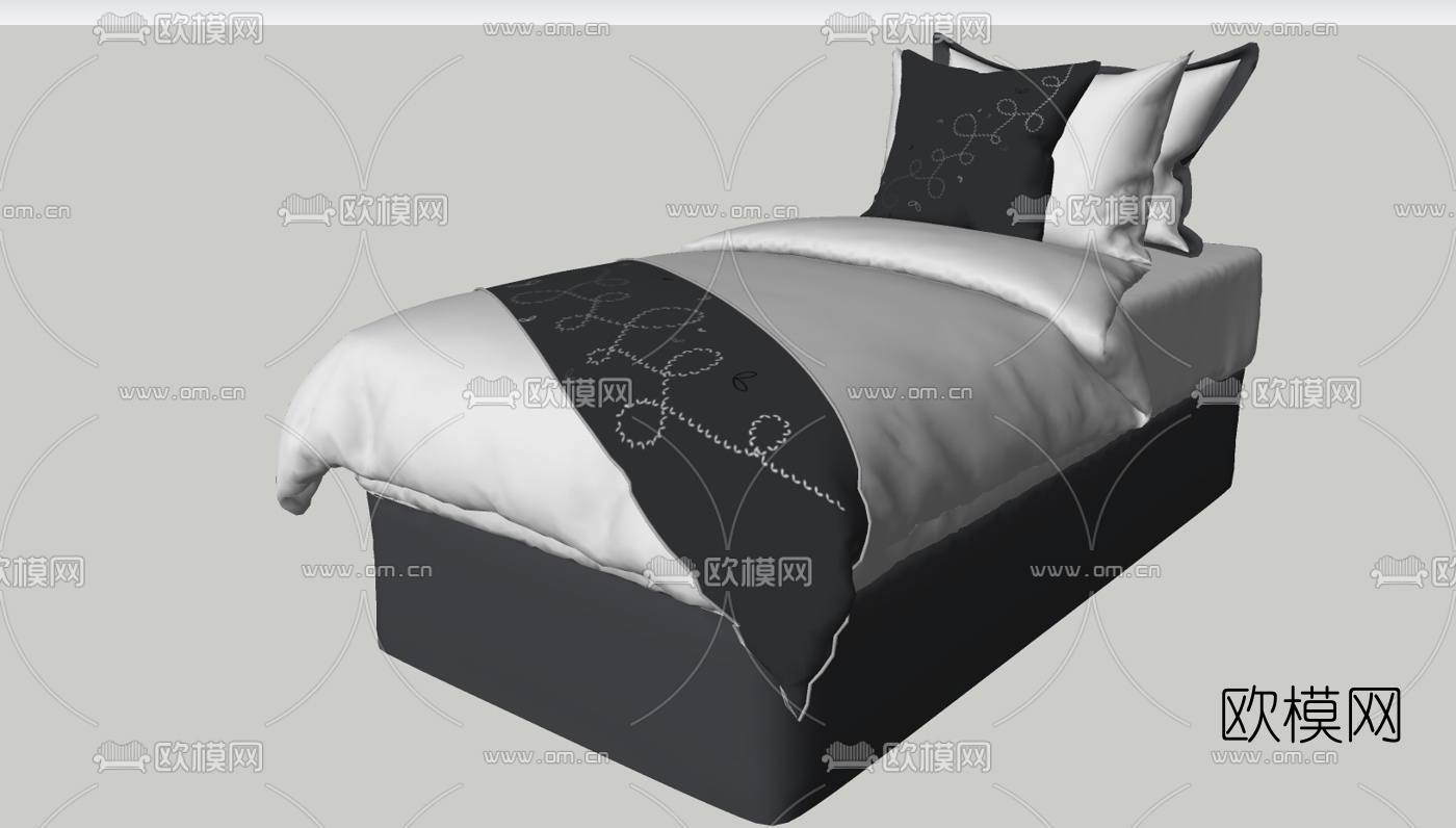 现代单人床免费su模型下载（渲染图5）