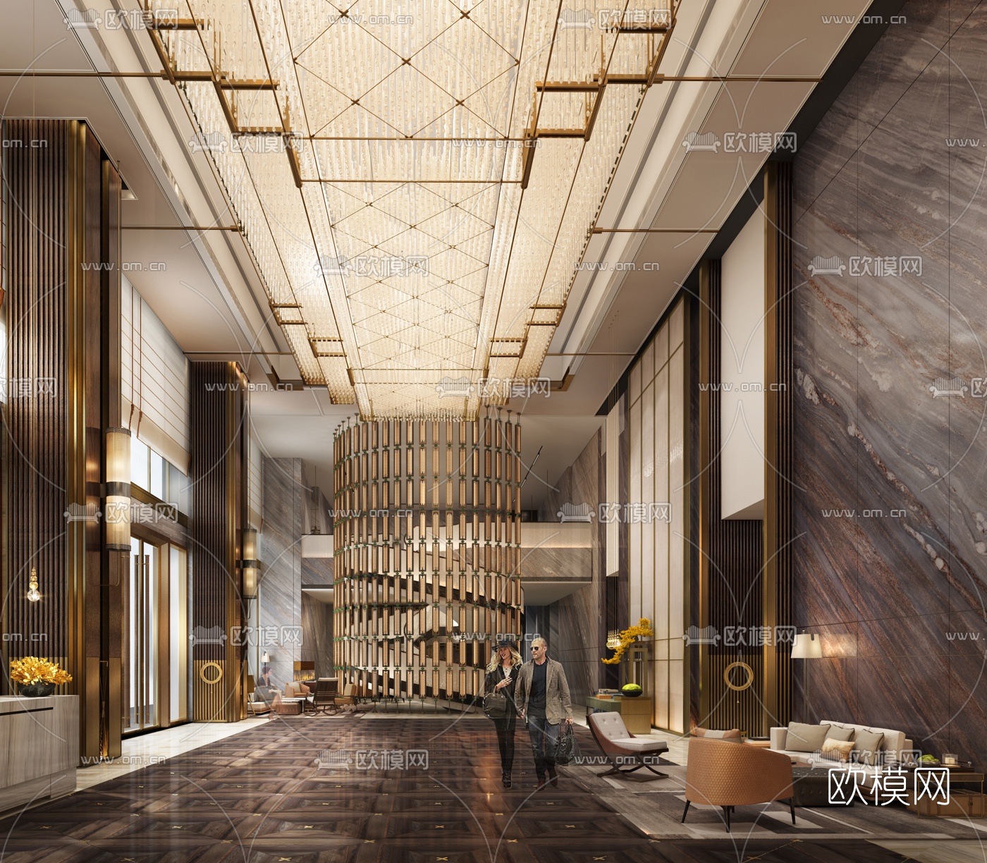 现代酒店大堂su模型下载（渲染图2）