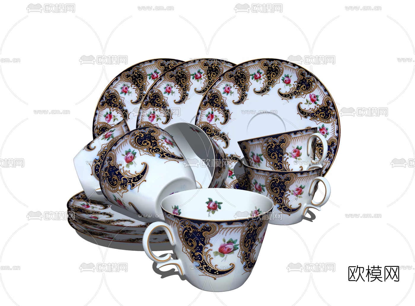 欧式陶瓷茶杯茶具su模型下载